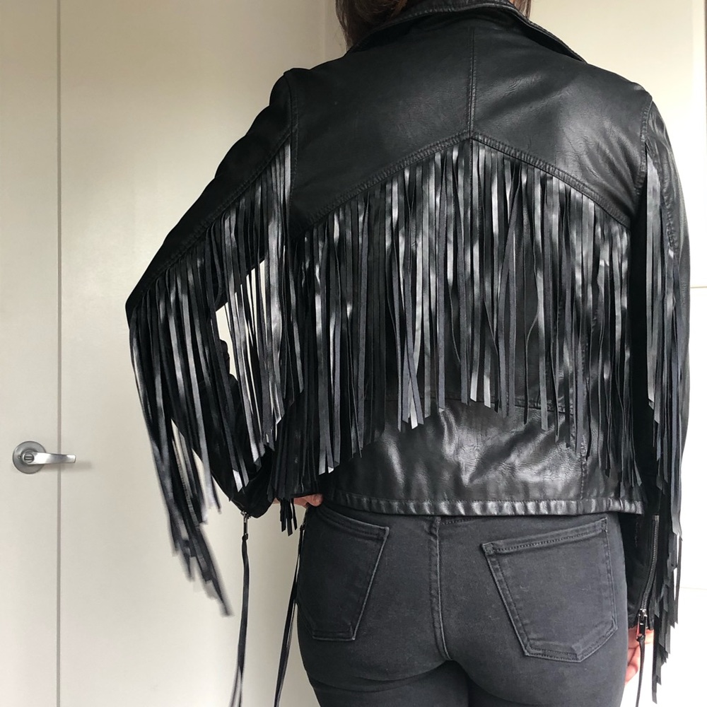 Blank NYC Black Leather Jacket with Fringe